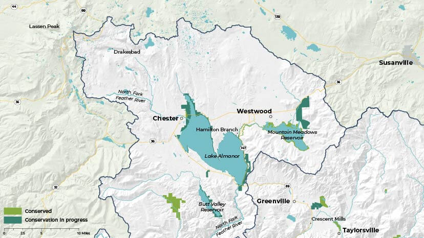 Map of Lake Almanor and North Fork Feather River in California