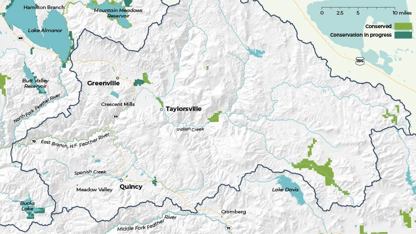 Map of lands conserved near Quincy California