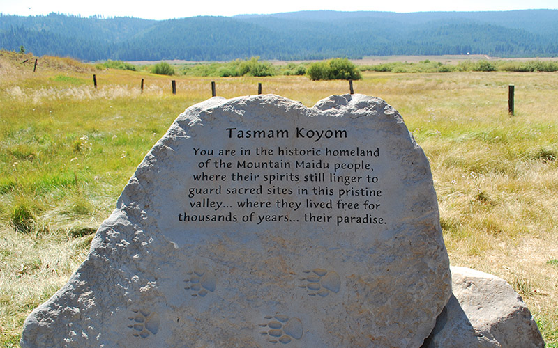 Welcome sign to Tásmam Koyóm, a Maidu native homeland