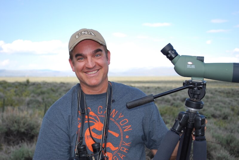 Paul Harding with bird spotting scope in Sierra Valley