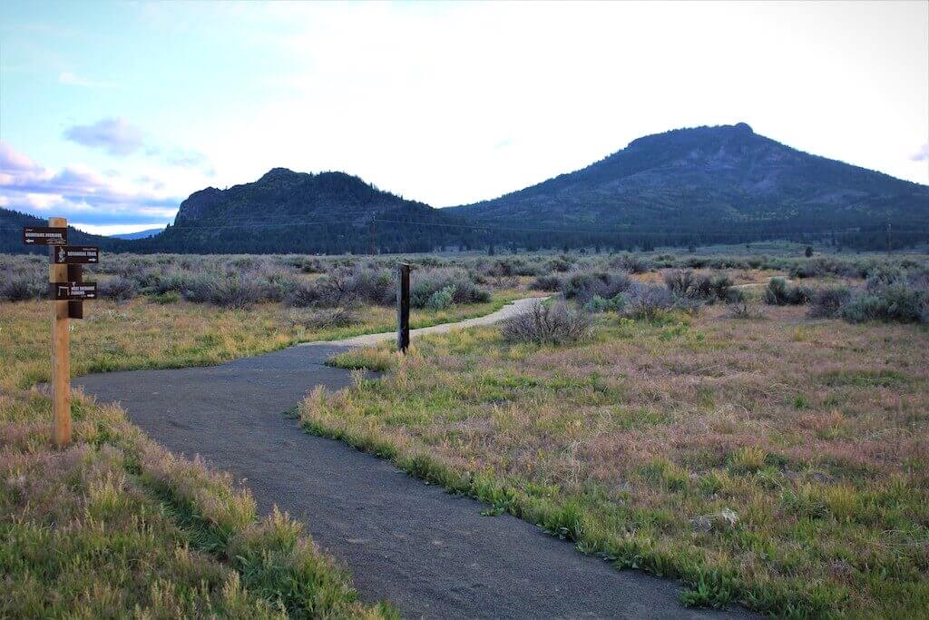 Junction of trails with wayfinding signs at Sierra Valley Preserve