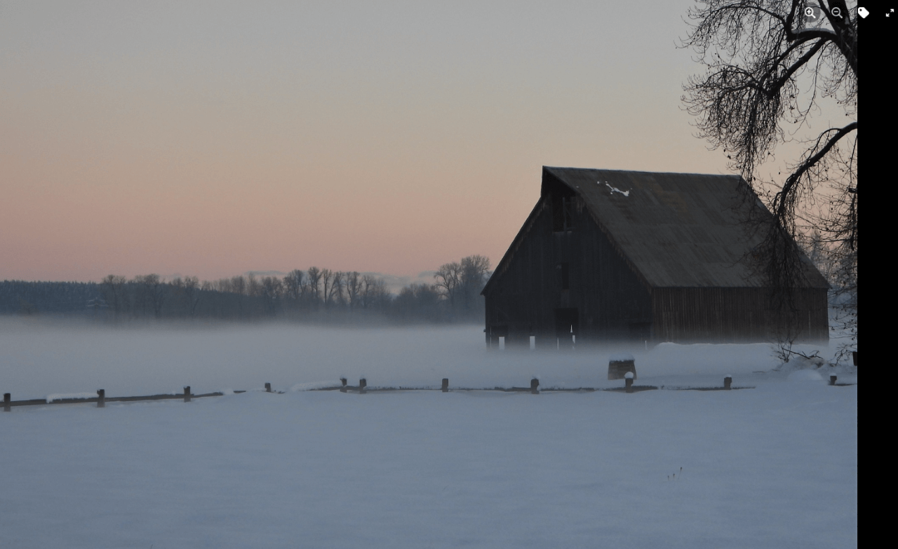 Sunrise at snowy Olsen Barn Meadow in Chester by Norm Williams