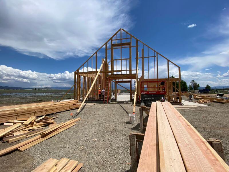 Wooden framing being erected at the Sierra Valley Preserve Nature Center